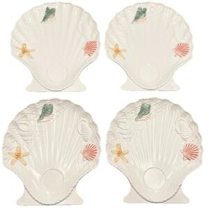 Vintage 1980s Himark "Sea Catch" Seashell Mug Holders Plates Set of 4 Japan